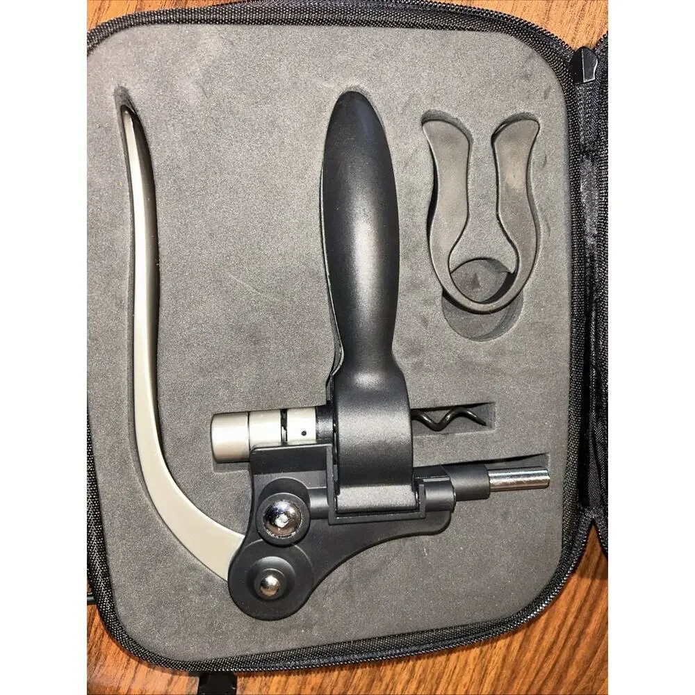 Screwpull Lever Model Wine Opener Set w/ Foil Cutter Black Zipper Case